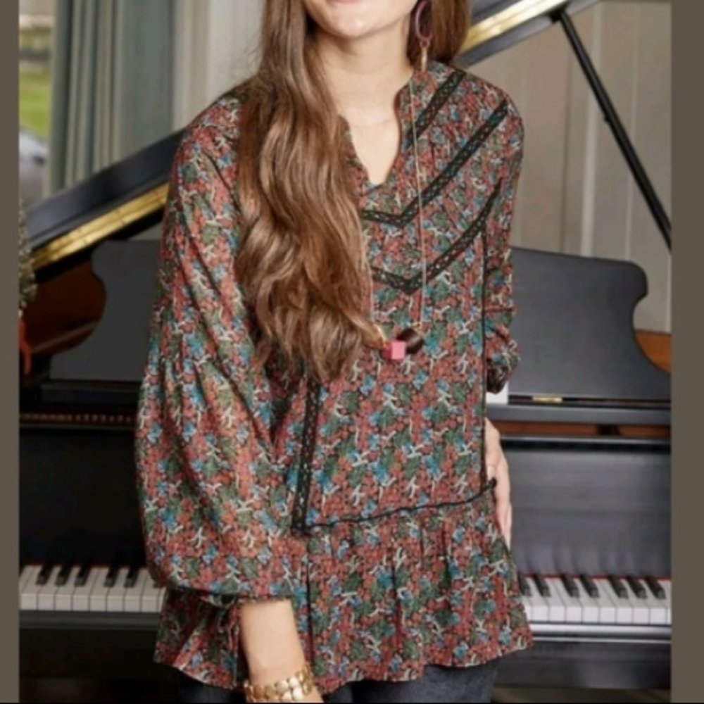 Matilda Jane Red Floral Carol Peasant Tunic XS